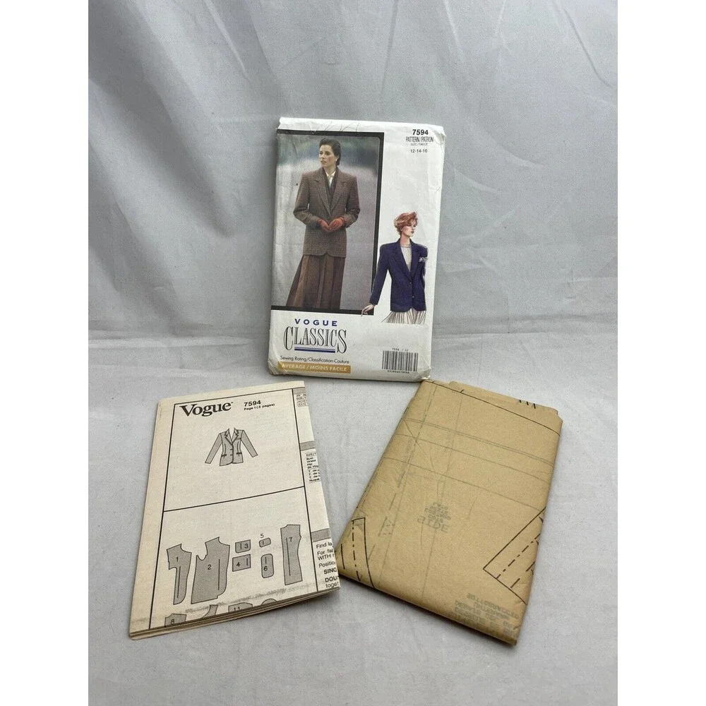 Vogue Classics 7594 Misses Petite Jacket Sizes 12 14 16 Sewing Pattern Vtg 1989